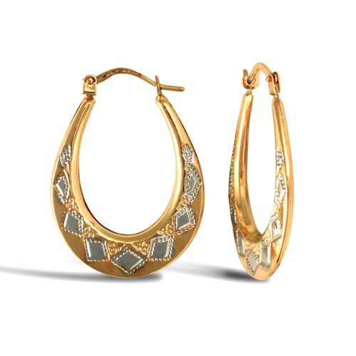9ct yellow and white gold pear-shaped Diamond Cut creole earrings. – Imperial Time