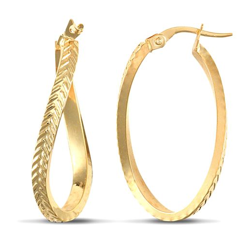 9ct yellow gold super light twisting oval shaped creole Hoop Earrings with a plaited textured pattern. – Imperial Time