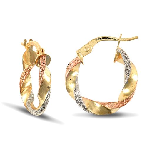 9ct 3 tri-colour gold creole Hoop Earrings – Imperial Time