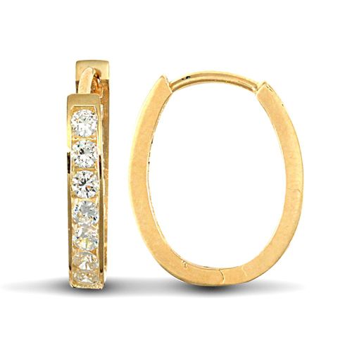 9ct yellow gold cubic zirconia set oval huggie earrings – product view