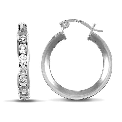 9ct white gold channel set cubic zirconia creole Hoop Earrings – Imperial Time