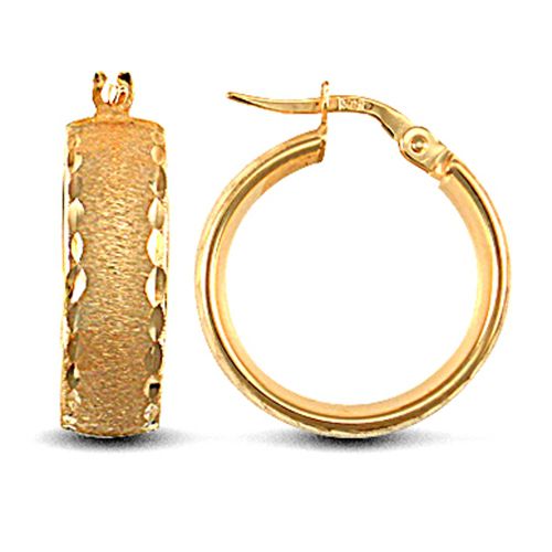 9ct yellow gold frosted and Diamond Cut court profile Hoop Earrings – Imperial Time