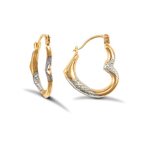 9ct yellow and white Diamond Cut gold heart creole earrings. – Imperial Time
