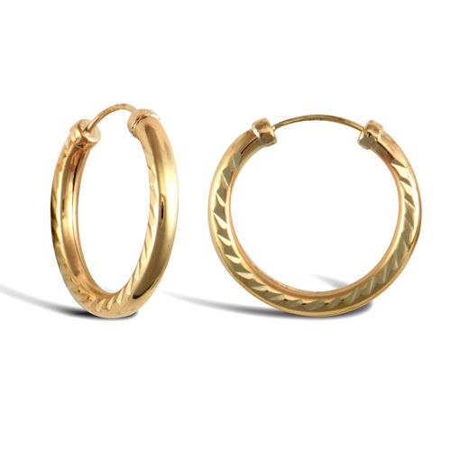 9ct yellow gold Diamond Cut Hoop Earrings – product view