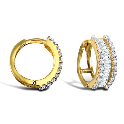 9ct yellow gold round and baguette cubic zirconia hinged hoop earrings – Imperial Time