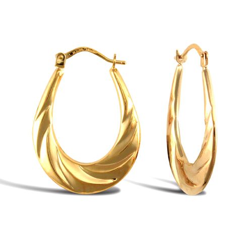 9ct yellow gold polished Diamond Cut oval creole earrings – Imperial Time