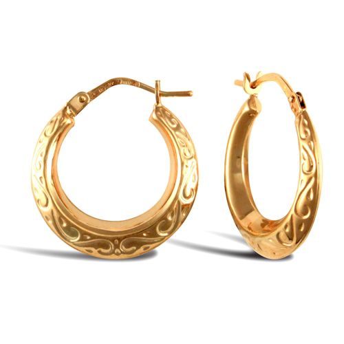 9ct yellow gold Diamond Cut intricately designed creole earrings – Imperial Time
