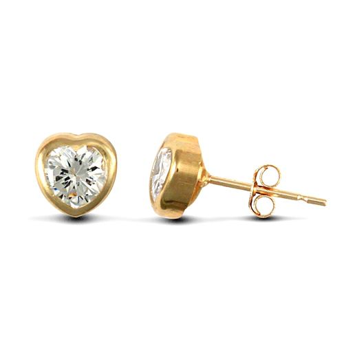 9ct yellow gold heart shaped stud earrings rub-over set with a solitaire cubic zirconia stone. – Imperial Time