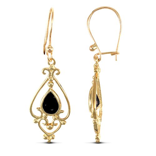 9ct yellow gold chandelier drop earrings set with a single pear-shaped sapphire. – Imperial Time
