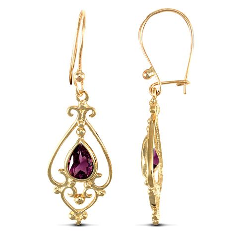9ct yellow gold chandelier drop earrings set with a single pear-shaped amethyst stone. – Imperial Time