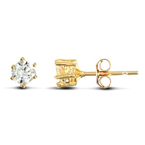 solid 9ct yellow gold hand finished stud earrings claw-set with a 3mm solitaire cubic zirconia stone. – Imperial Time