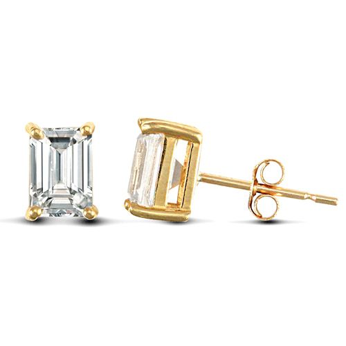 solid 9ct yellow gold hand finished stud earrings claw-set with a rectangular-cut cubic zirconia stone. – Imperial Time