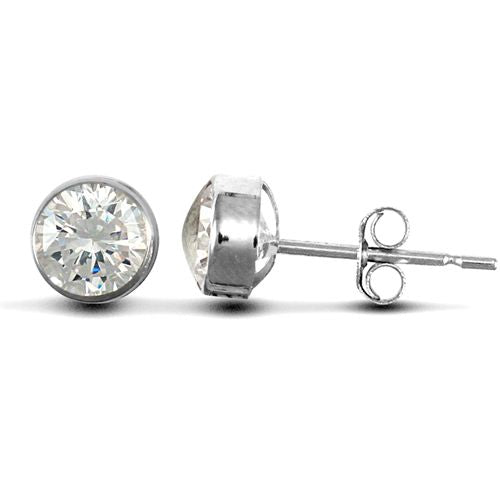 9ct white gold round Stud Earrings rub-over set with a solitaire cubic zirconia stone. – Imperial Time
