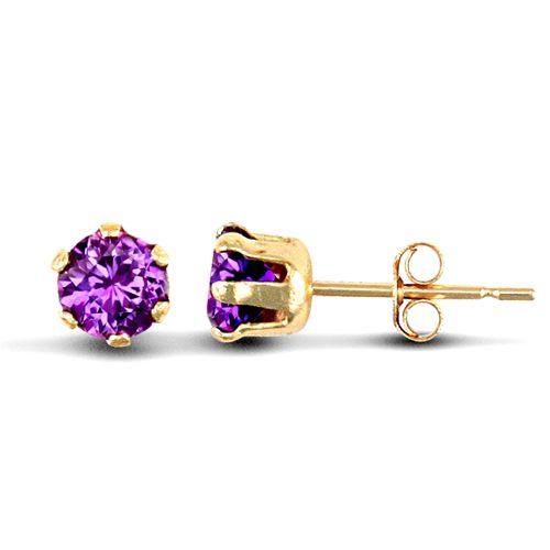 9ct yellow gold Stud Earrings claw-set with a 3mm solitaire purple cubic zirconia stone. – Imperial Time
