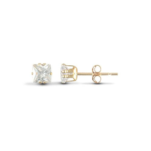 9ct yellow gold Stud Earrings claw-set with a 6mm solitaire square cubic zirconia stone. – Imperial Time