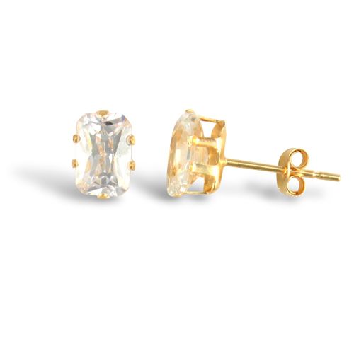 9ct yellow gold Stud Earrings claw-set with a solitaire rectangular shaped cubic zirconia stone. – Imperial Time