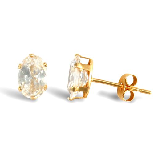9ct yellow gold Stud Earrings claw-set with a solitaire oval shaped cubic zirconia stone. – Imperial Time