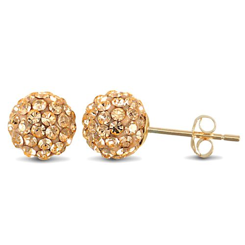 9ct yellow gold champagne tinted sparkling crystal set ball Stud Earrings – Imperial Time