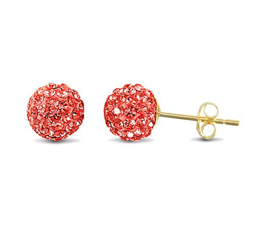 9ct yellow gold pink tinted sparkling crystal set ball Stud Earrings – Imperial Time