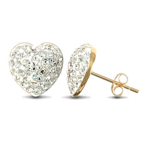 9ct yellow gold clear sparkling crystal set heart Stud Earrings – Imperial Time
