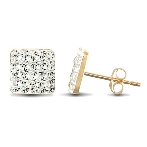 9ct yellow gold clear sparkling crystal set 8 x 8 mm square Stud Earrings – Imperial Time