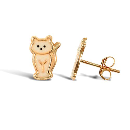 9ct yellow gold cat stud earrings with an enamelled design – Imperial Time