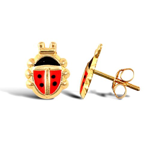 9ct yellow gold ladybird stud earrings with an enamelled design – Imperial Time