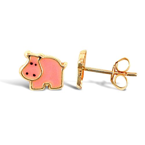 9ct yellow gold hippo stud earrings with an enamelled design – Imperial Time