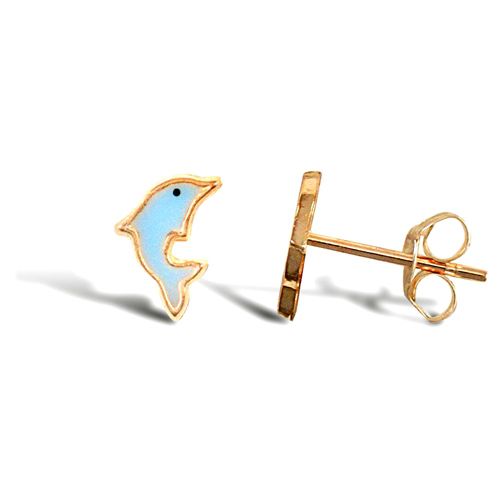 9ct yellow gold dolphin stud earrings with an enamelled design – Imperial Time