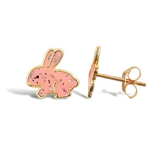 9ct yellow gold rabbit stud earrings with an enamelled design – Imperial Time