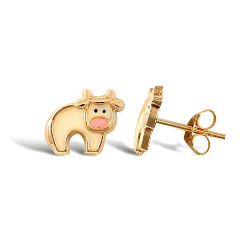 9ct yellow gold cow stud earrings with an enamelled design – Imperial Time