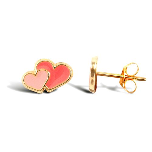 9ct yellow gold double heart stud earrings with an enamelled design – Imperial Time