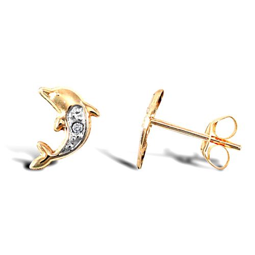 9ct yellow and white gold dolphin stud earrings with an inset cubic zirconia – Imperial Time