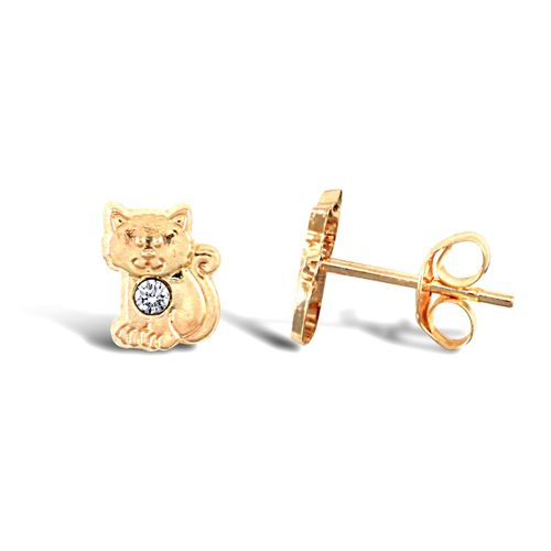 9ct yellow gold kitten stud earrings with an inset cubic zirconia – Imperial Time