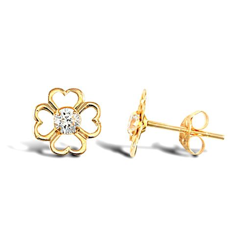 9ct yellow gold open heart shaped petal design flower stud earrings with inset cubic zirconia's – Imperial Time