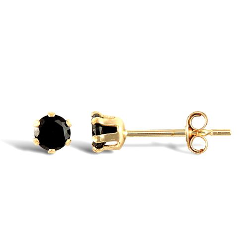 Solid 9ct yellow gold hand finished stud earrings claw-set with a 3mm solitaire black cubic zirconia stone – Imperial Time