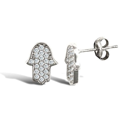 9ct white gold hamsa stud earrings with cubic zirconia's – Imperial Time