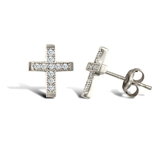 9ct white gold cross stud earrings with cubic zirconia's – Imperial Time