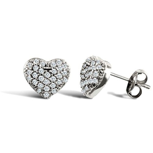 9ct white gold domed heart stud earrings with cubic zirconia's – Imperial Time