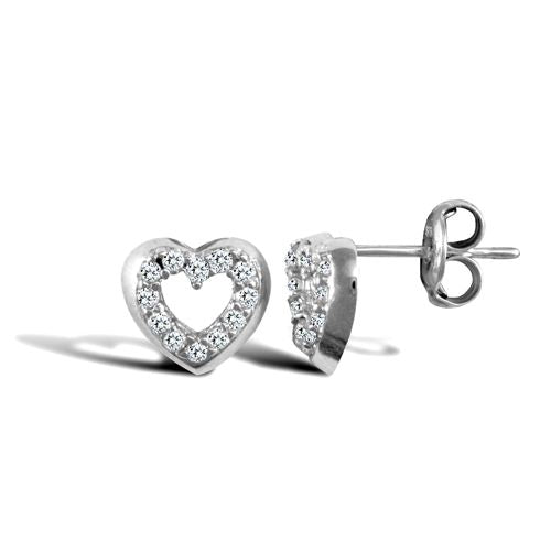 9ct white gold outline heart earrings with cubic zirconia's – Imperial Time