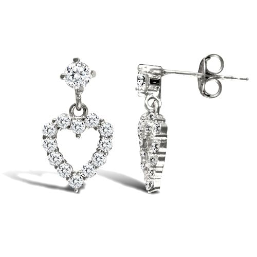 9ct white gold stud earrings a claw set cubic zirconia with a drop outlined heart surrounded with claw set cu – Imperial Time