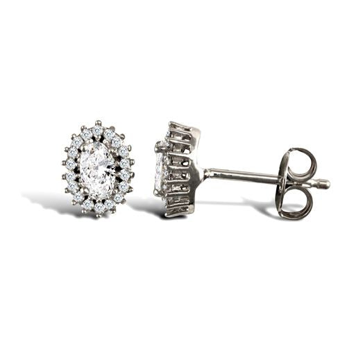 9ct white gold claw set oval cubic zirconia edged with surrounding claw set Cubic Zirconias Earrings – Imperial Time