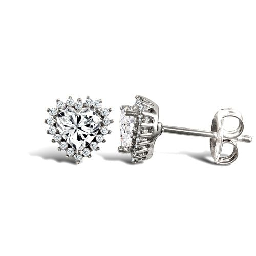 9ct white gold claw set heart shaped cubic zirconia edged with surrounding claw set Cubic Zirconias Earrings – Imperial Time