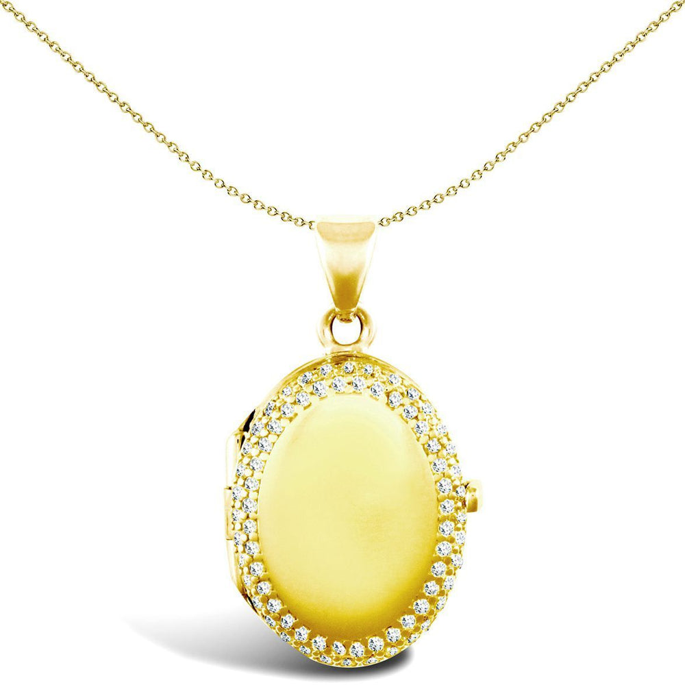 Jewelco London 9ct Gold CZ Pave Frame Oval Locket Pendant - JLC116