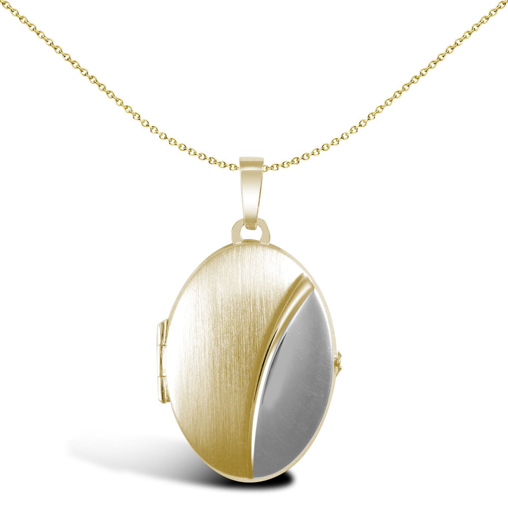 Jewelco London 9ct 2-Colour Gold Brushed Matte Oval Bean Locket Pendant - JLC124