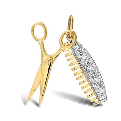 9ct Yellow Gold Cubic Zirconia Scissor & Comb Pendant – product view