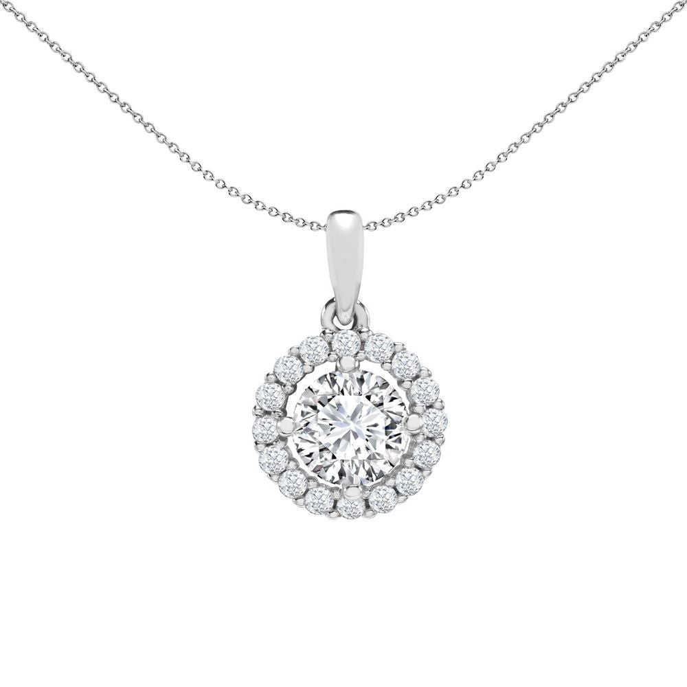 Jewelco London 9ct White Gold Cubic Zirconia Solitaire Halo Charm Pendant - JPD587