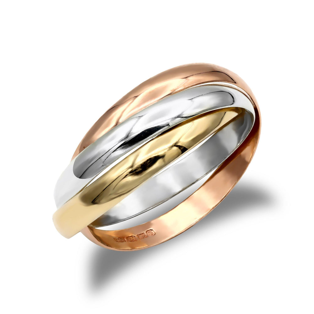 Jewelco London 9ct 3-Colour Gold Interlocked Russian Wedding Ring - JRN156