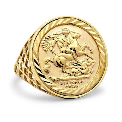 9ct Yellow Gold Full St George Ring – Imperial Time