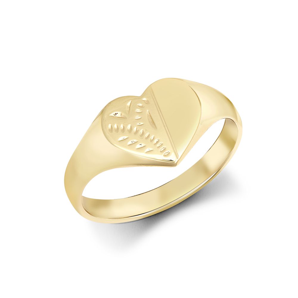 9ct Yellow Gold Signet Ring Heart Half-Engraved – Imperial Time